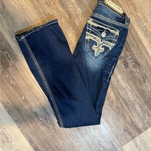 Rock Revival Kiley Bootcut Jeans Size 28 Thick Stitch Embellished Flap Pockets